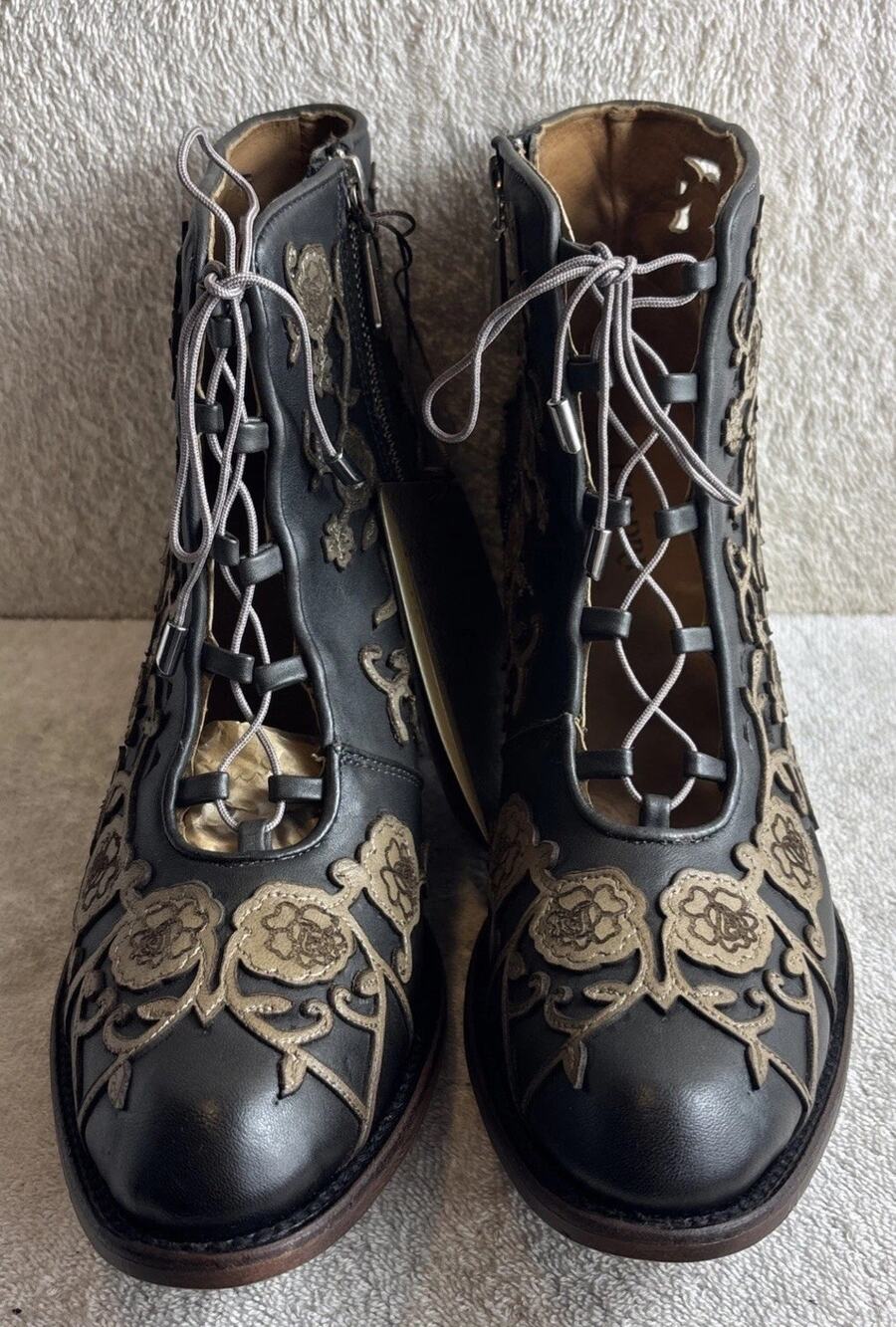 CUADRA WOMEN WESTERN FLORAL EMBROIDERY BOOTIE BLACK LEATHER SIZE 10 M 66417